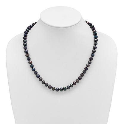Sterling Silver Rhodium-plated 8-9mm Black Cultured Pearl Necklace 20"