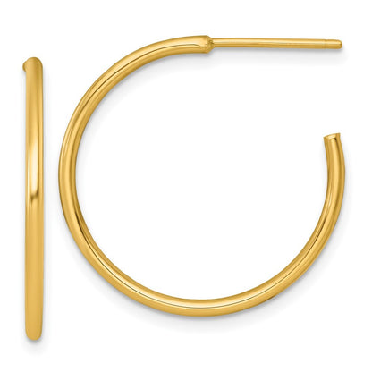14k Yellow Gold Polished 1.5 x 25mm Solid C-Hoop Earrings Gift for Women