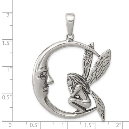 Sterling Silver Antiqued Moon/Fairy Pendant Holiday Gift for Women