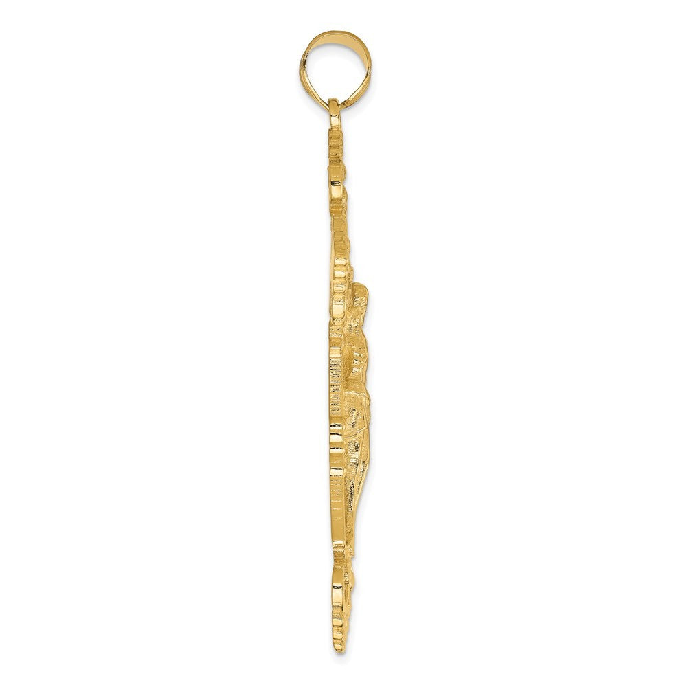 14k Yellow Gold INRI Fleur De Lis Crucifix Pendant
