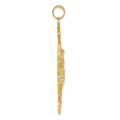 14k Yellow Gold INRI Fleur De Lis Crucifix Pendant