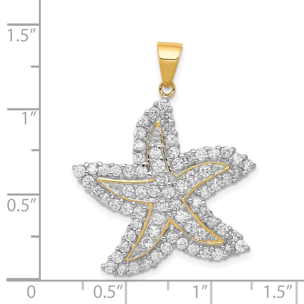 Sterling Silver Flash Gold-Plated and Cubic Zirconia Starfish Pendant