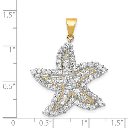 Sterling Silver Flash Gold-Plated and Cubic Zirconia Starfish Pendant