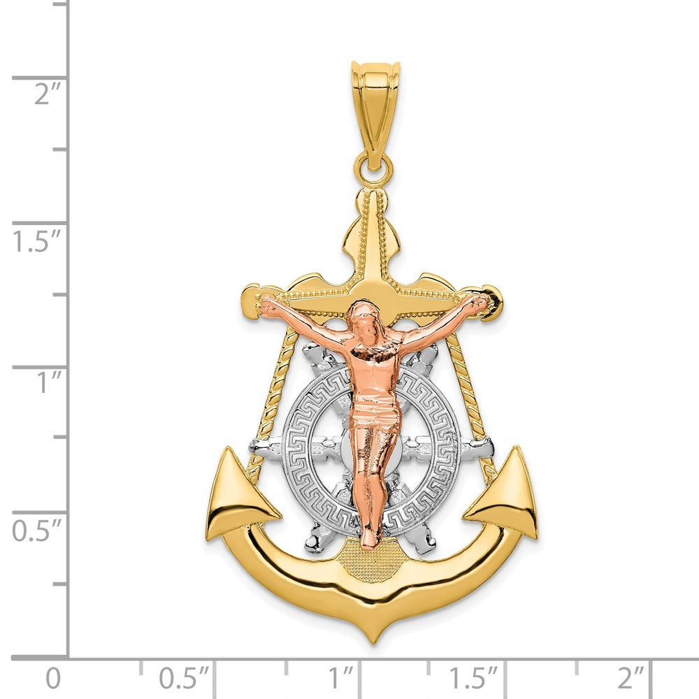 14k Tri-Color Gold Mariner Crucifix Pendant