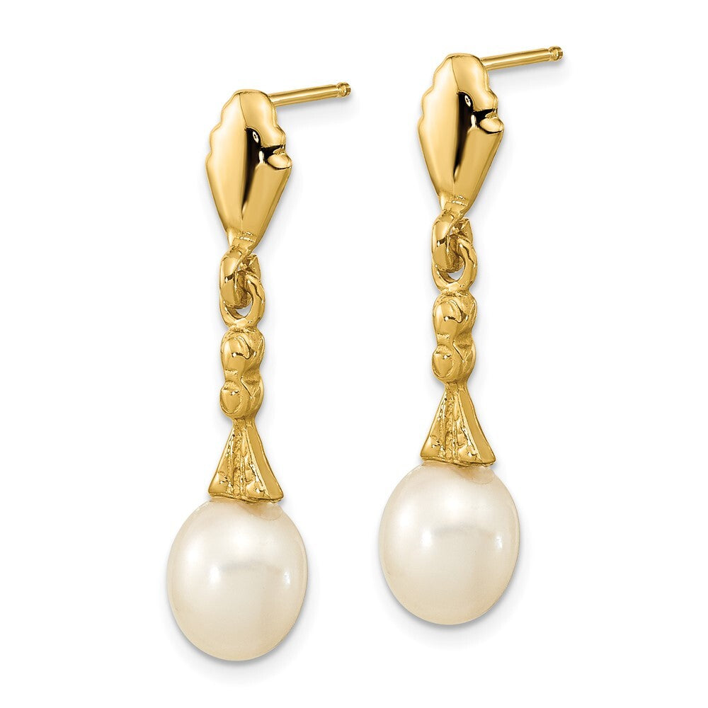 14k Yellow Gold 5-6mm White Teardrop Freshwater Cultured Pearl Dangle Earrings