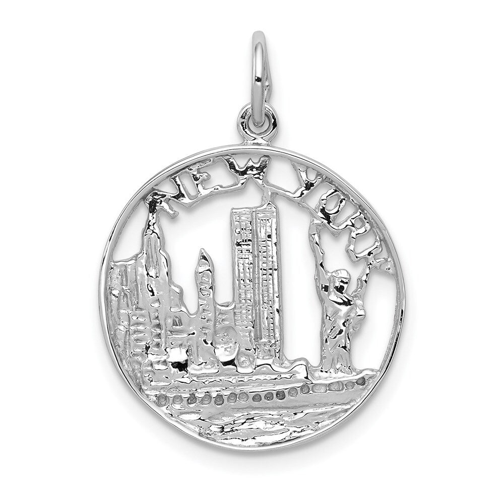 14k White Gold Solid Polished NEW YORK Skyline Charm Pendant for Women