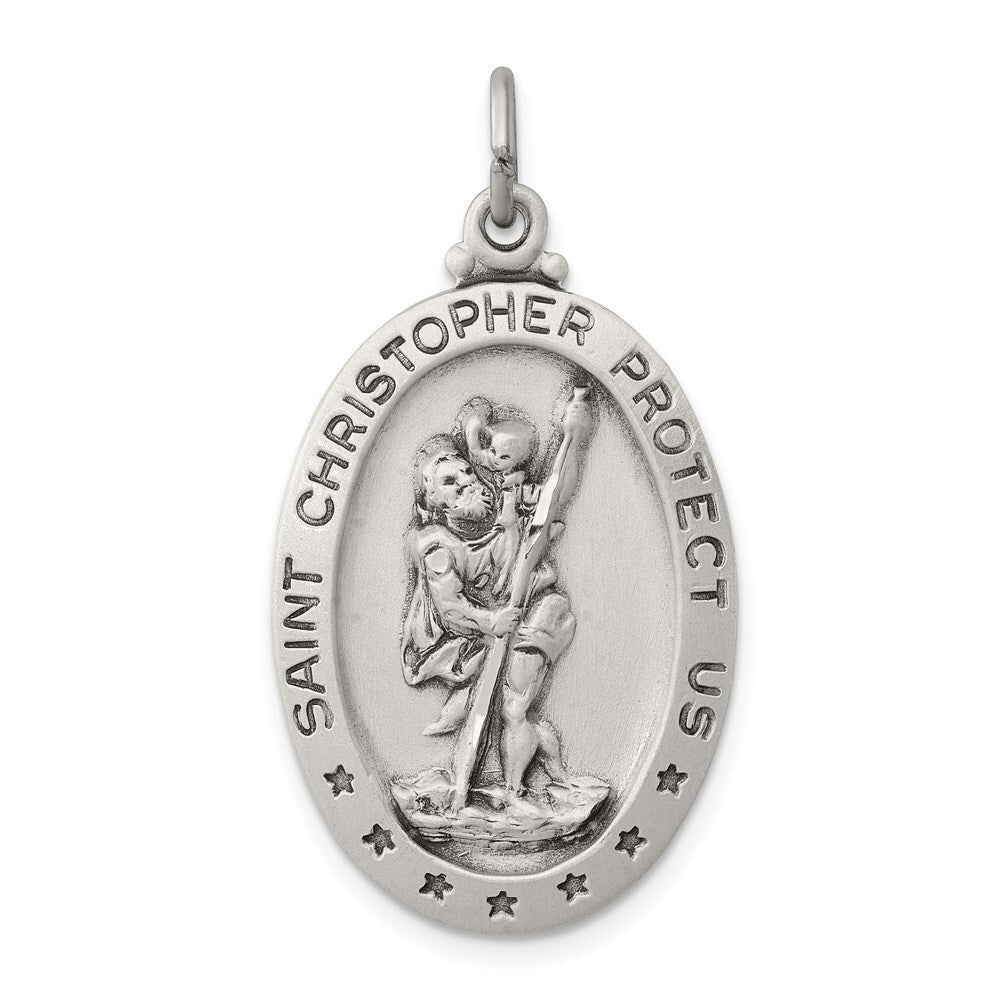 Sterling Silver Antiqued St. Christopher Medal Pendant
