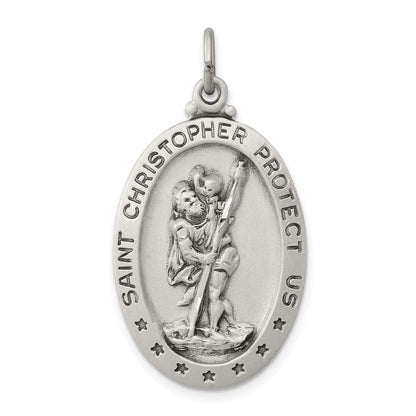 Sterling Silver Antiqued St. Christopher Medal Pendant