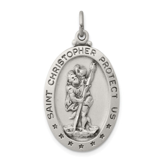 Sterling Silver Antiqued St. Christopher Medal Pendant