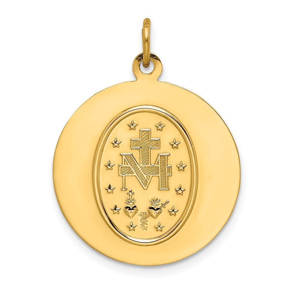14k Yellow Gold Solid Polished Satin Medium Round Miraculous Medal