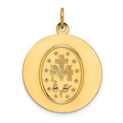14k Yellow Gold Solid Polished Satin Medium Round Miraculous Medal