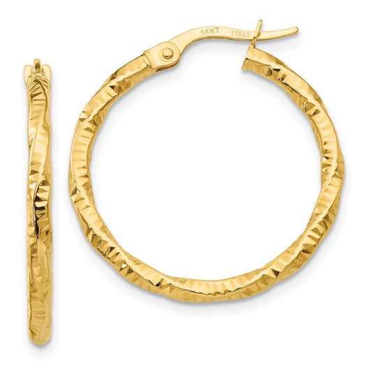14k Yellow Gold Polished and Textured Hoop Earrings