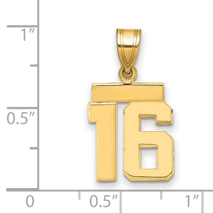 14k Yellow Gold Small Polished Number 16 Charm Pendant for Women