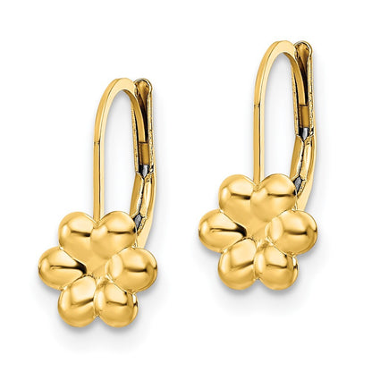 14k Yellow Gold Polished Flower Dangle Earrings Leverback Gift for Women