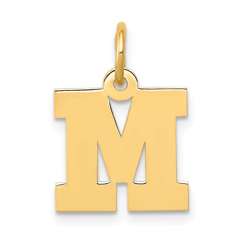 14k Yellow Gold Small Block Letter M Initial Charm Pendant for Women