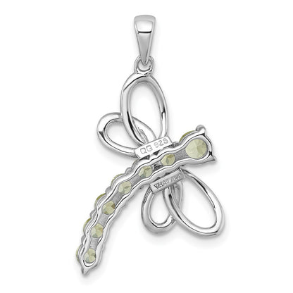 Sterling Silver Rhodium-plated Polished Peridot Dragonfly Pendant