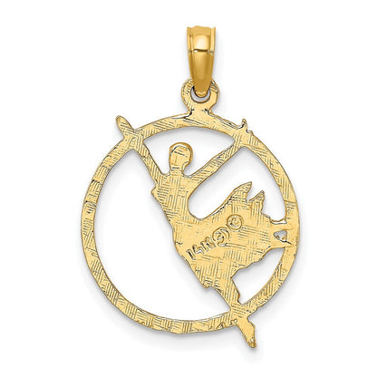 14k Yellow Gold Dancer in Circle Frame Charm Pendant for Women