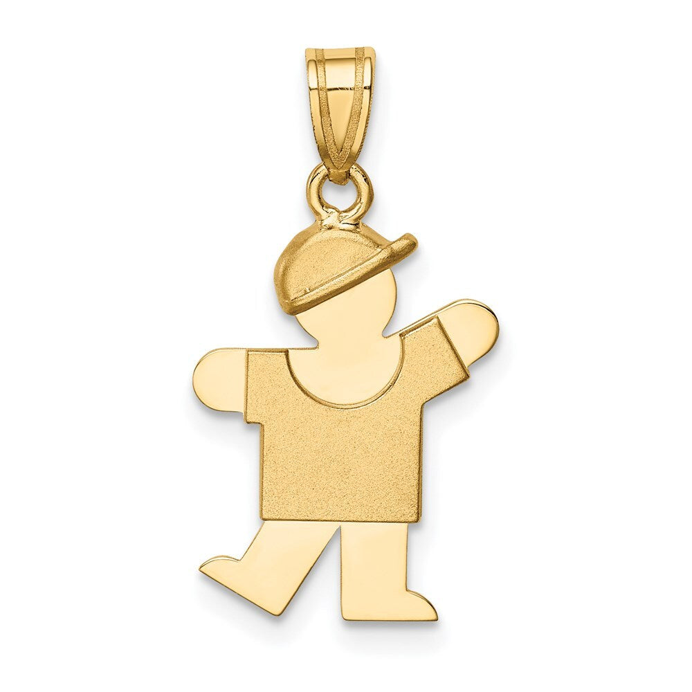 14k Yellow Gold Solid Engravable Boy with Hat on Left Charm Pendant for Women