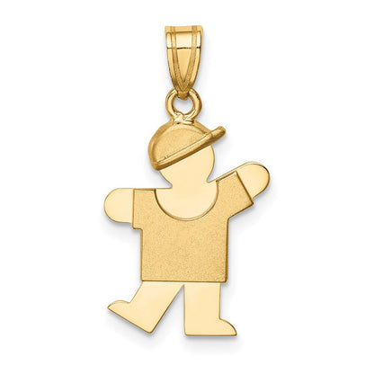 14k Yellow Gold Solid Engravable Boy with Hat on Left Charm Pendant for Women