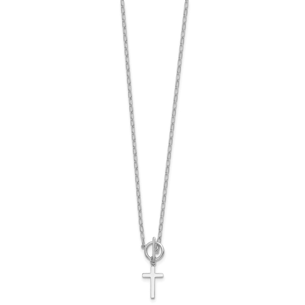 Sterling Silver Cross Dangle Paperclip Link 16" with 2" Extension Necklace