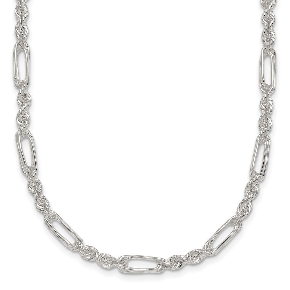 Sterling Silver Polished 4.0mm Figaro Rope 18 Inch Necklace