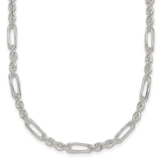 Sterling Silver Polished 4.0mm Figaro Rope 18 Inch Necklace