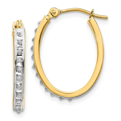 14k Yellow Gold Diamond Fascination Oval Hinged Hoop Earrings Gift for Women