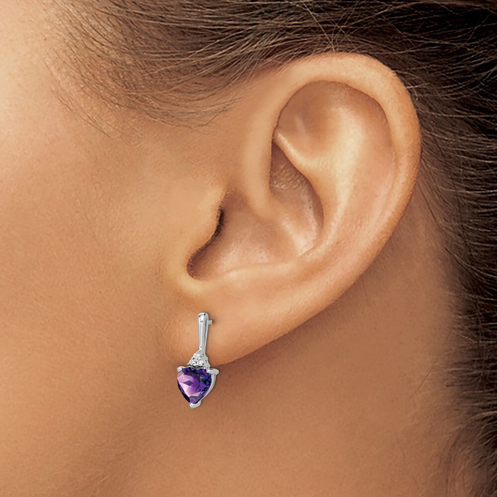 14k White Gold Amethyst and Diamond Heart Drop & Dangle Earrings