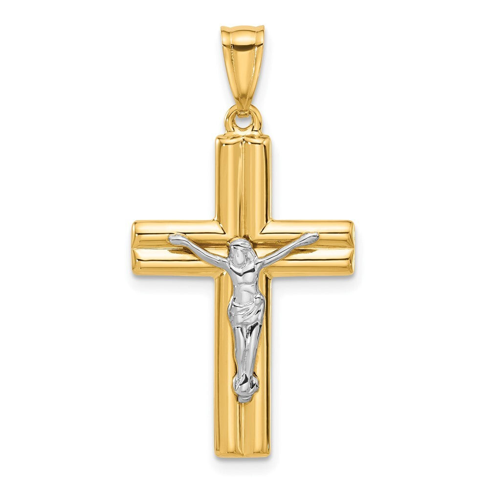 14k Two-tone Gold Polished and Textured Crucifix Pendant for Women
