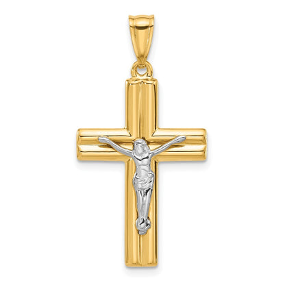 14k Two-tone Gold Polished and Textured Crucifix Pendant for Women