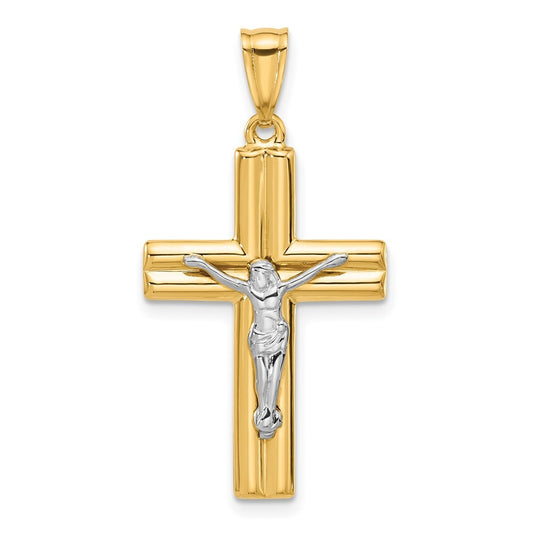 14k Two-tone Gold Polished and Textured Crucifix Pendant for Women