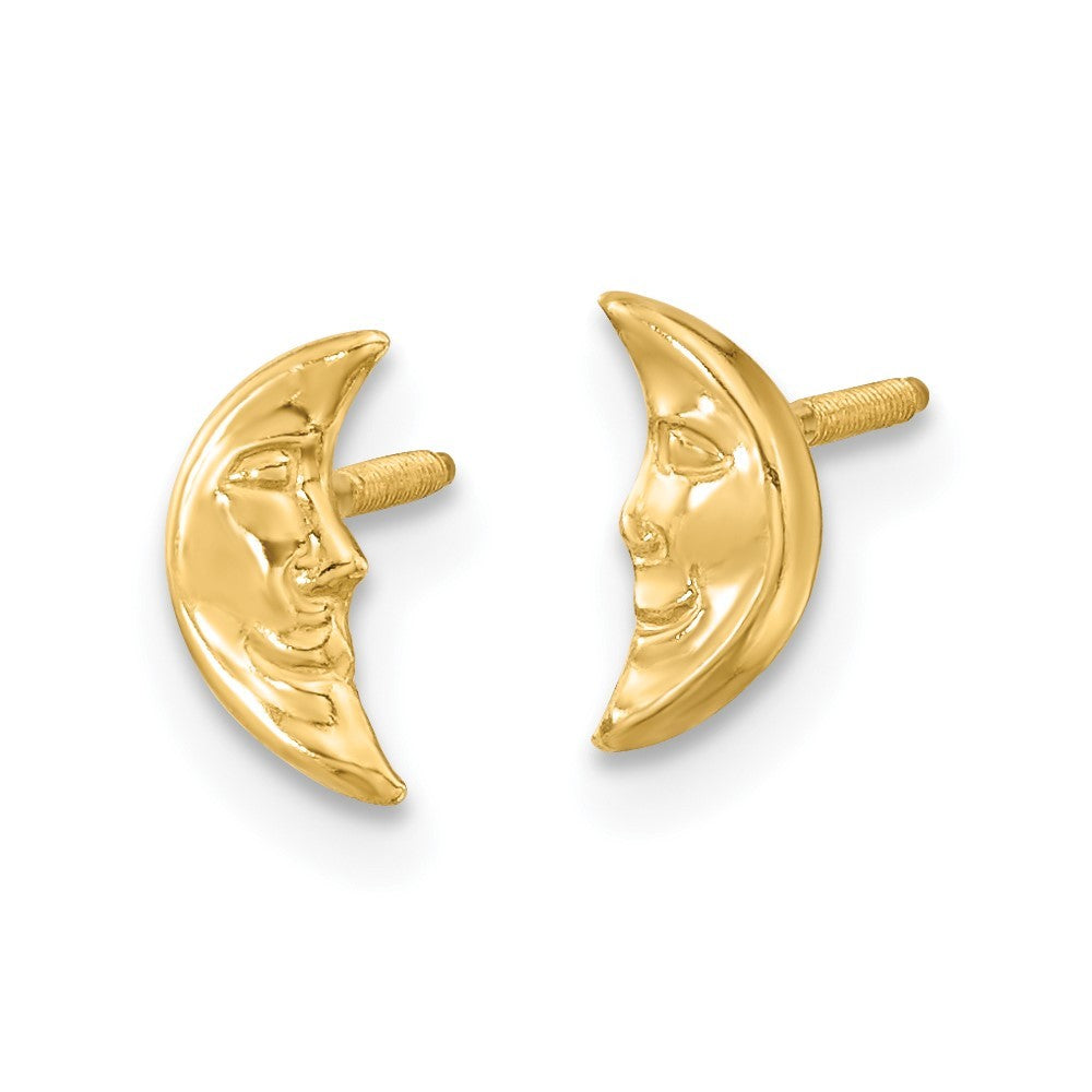14k Yellow Gold Moon w/ face Earrings