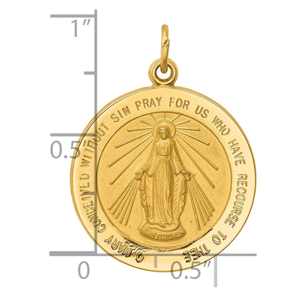 14k Yellow Gold Solid Polished Satin Medium Round Miraculous Medal