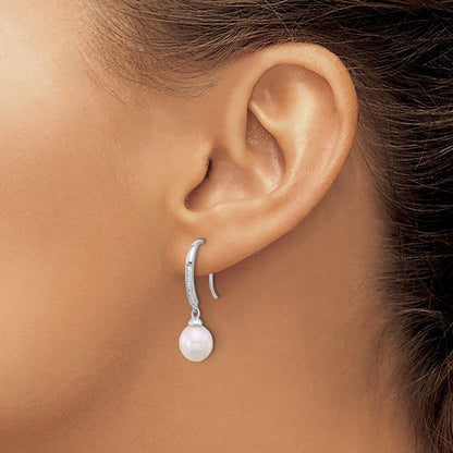 Sterling Silver White Teardrop Cultured Pearl & Cubic Zirconia Dangle Earrings