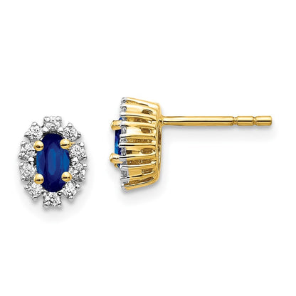 14k Yellow Gold Diamond and Sapphire Oval Halo Stud Earrings