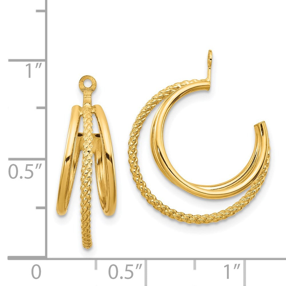 14k Yellow Gold Polished & Twisted Triple Hoop Earring Jackets