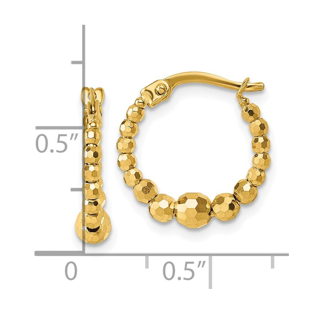14k Yellow Gold Polished Diamond-cut Graduated Beaded Hoop Earrings