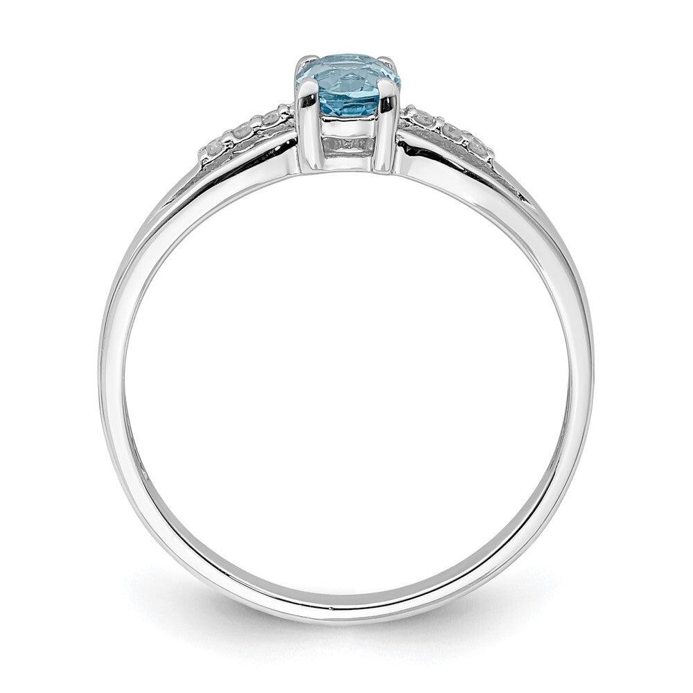 Sterling Silver Rhod-plated Diamond Light Swiss Blue Topaz Ring Size 6