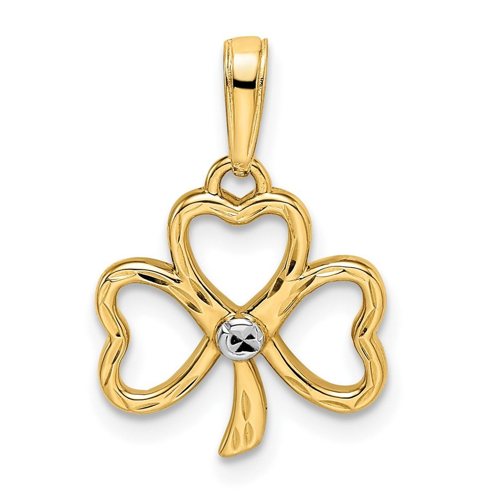 14k Yellow Gold and White Rhodium Diamond-cut Clover Pendant