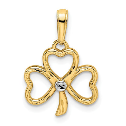 14k Yellow Gold and White Rhodium Diamond-cut Clover Pendant