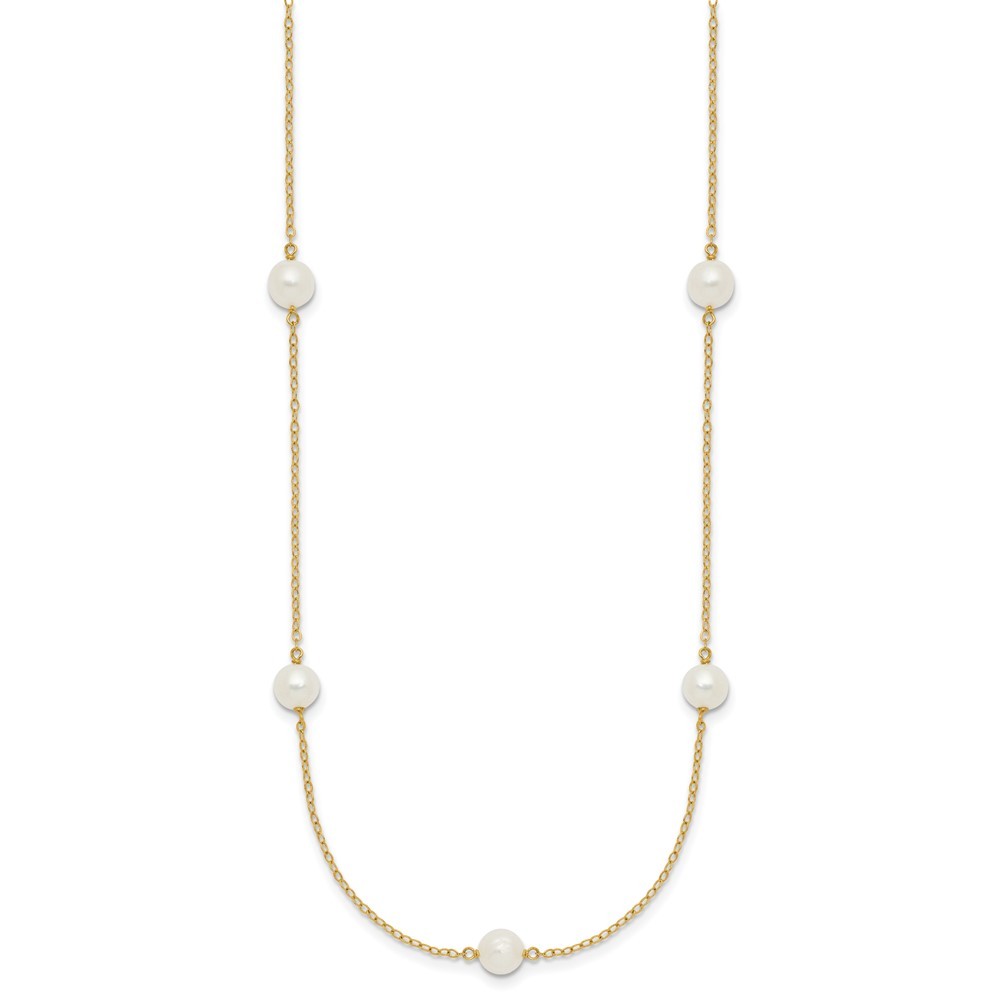 14k Yellow Gold 5-6mm White Freshwater Cultured Pearl 7-Station 16 inch Necklace