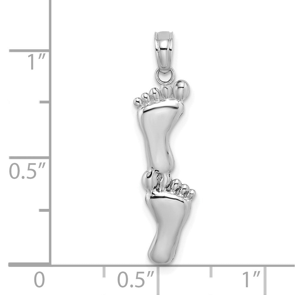 14k White Gold Polished Double Vertical Feet Charm Pendant for Women