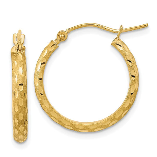 14k Yellow Gold Polished and Satin Diamond-cut Hoop Earrings Gift for Women