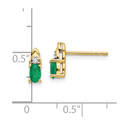 14k Yellow Gold Emerald and Diamond Stud Earrings Gift for Women