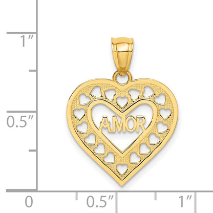 14k Yellow Gold AMOR in Cut-out Heart Charm Pendant for Women