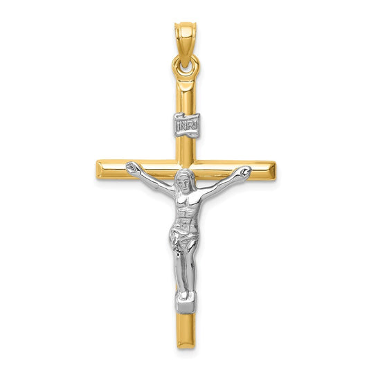 14k Two-tone Gold Hollow Crucifix Pendant for Women