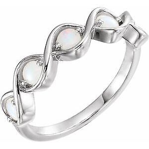 Sterling Silver Natural White Opal Stackable Engagement Ring