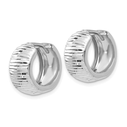 14K White Gold Textured and Polished Hinged Hoop Earrings Gift for Women