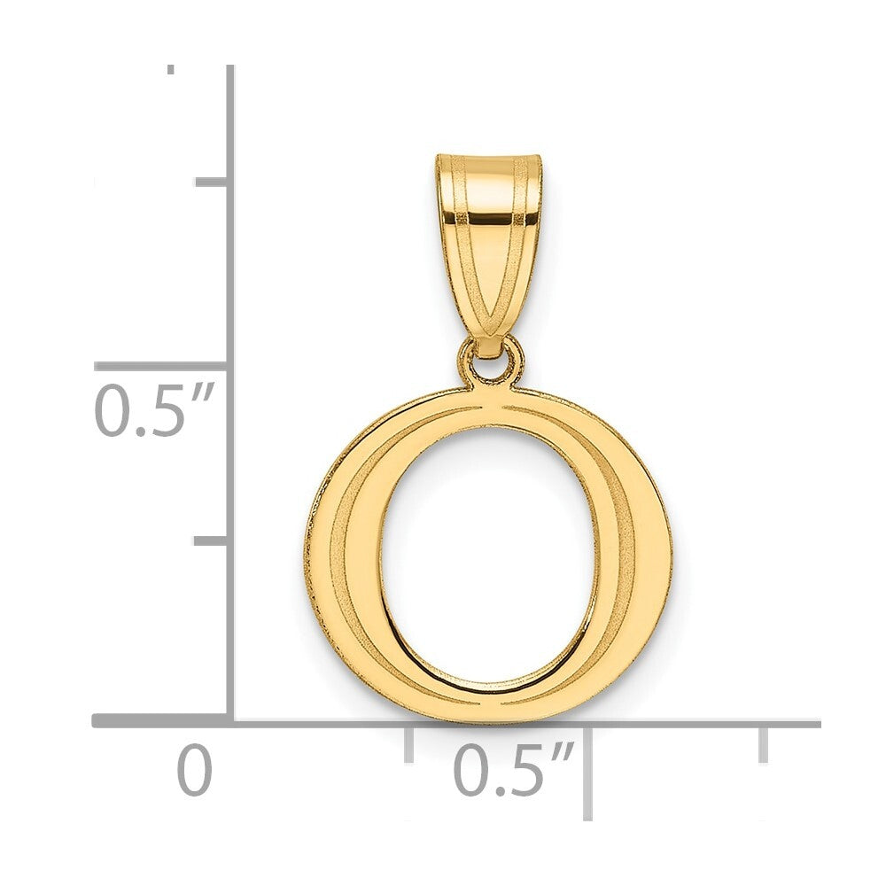 14k Yellow Gold Polished Etched Letter O Initial Pendant for Women