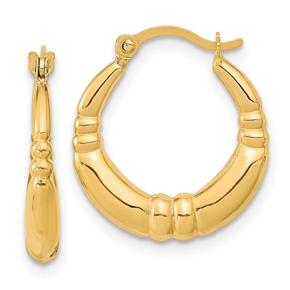 14k Yellow Gold Polished Hoop Earrings Gift for Women